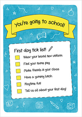 You're Going to School Check List Card