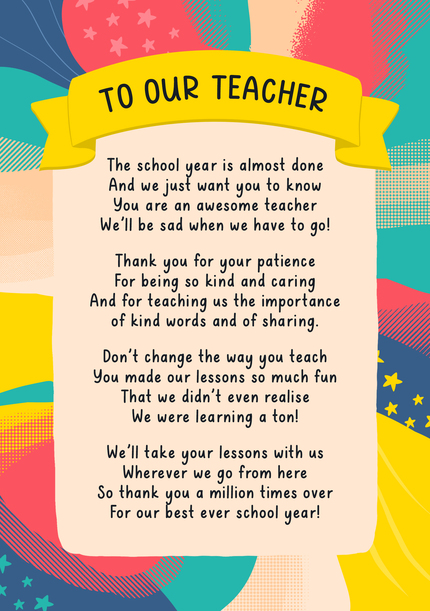 Our Teacher Thank You Card