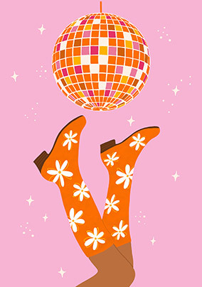 Orange Daisy Boots Card