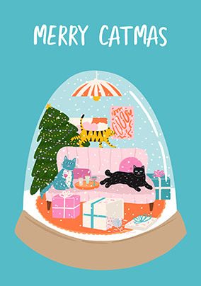 Merry Catmas Snowglobe Christmas Card
