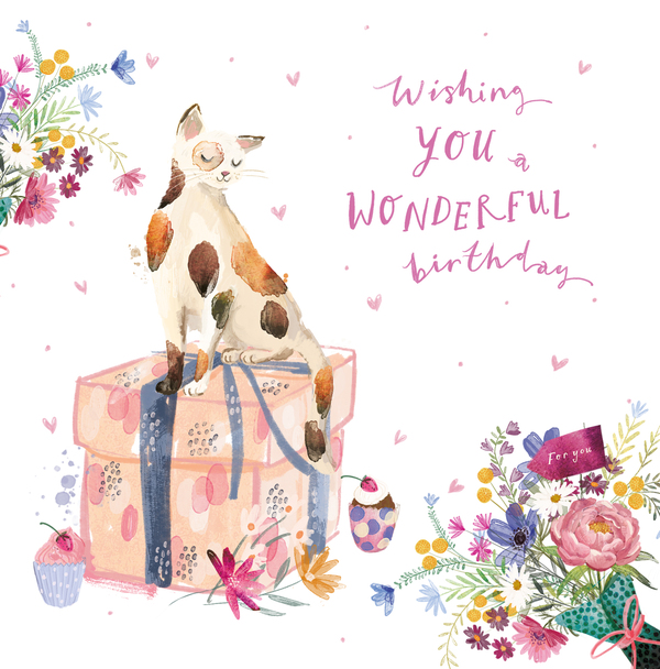 Cat and Gift Box Birthday Card