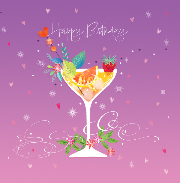 Floral Cocktail Birthday Card