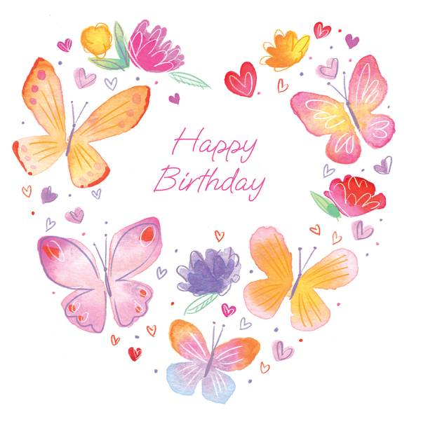 Butterflies Heart Birthday Card