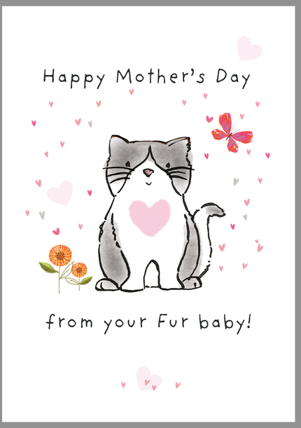 Black and White Cat Fur Baby Mother's Day Card