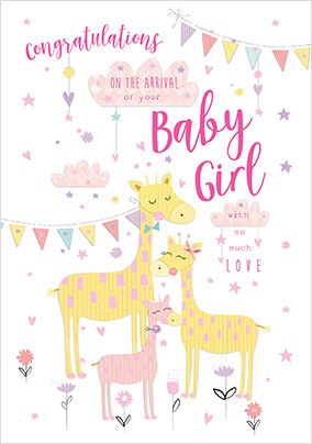 Girl Giraffes New Baby Card