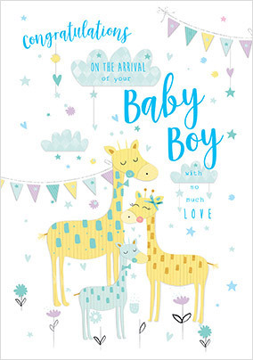 Baby Boy Giraffes New Baby Card