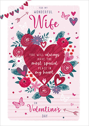Wife Heart and Flowers Valentine's Day Card