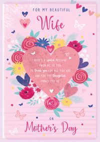 Wife - Heart and Flowers Mother's Day Card