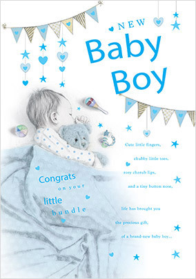 Illustrated new baby boy card