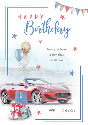 Red Car Traditional Birthday Card