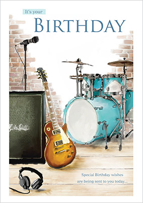 Guitar And Drums Birthday card