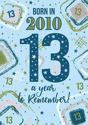Blue Born in 2010 13th Birthday Card