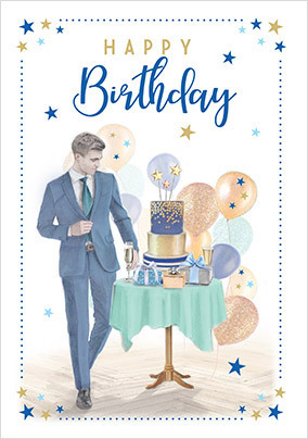 Blue Gifts And Balloons Birthday Card