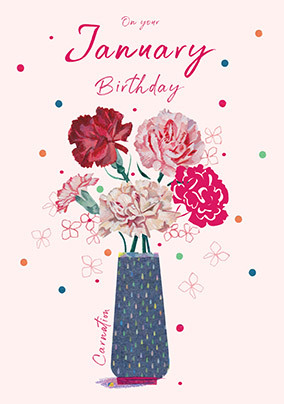 Carnations January Birthday Card