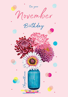 Chrysanthemums November Birthday Card