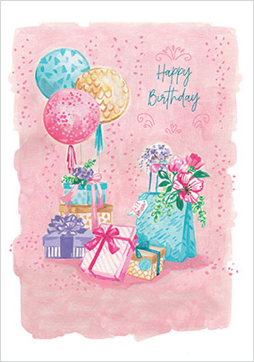 Balloons and Gifts Birthday Card