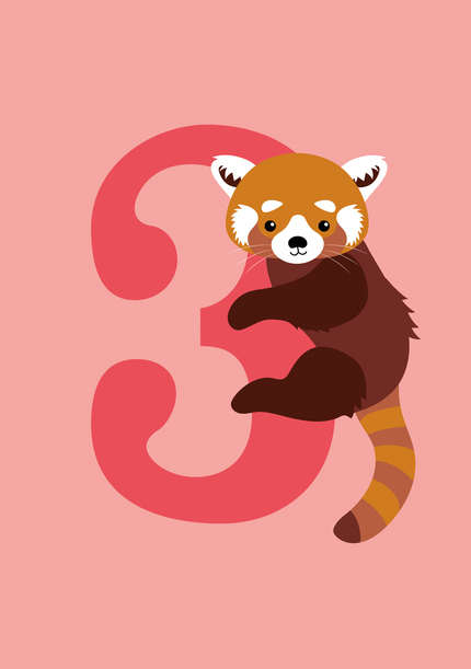 Age 3 Red Panda Children's Birthday Card