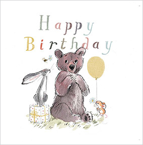 Bunny Bear Balloon Cute Birthday Card