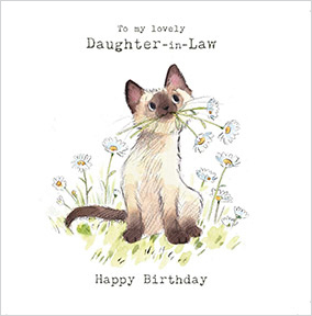 Cat and Daisies Daughter-in-Law Birthday Card