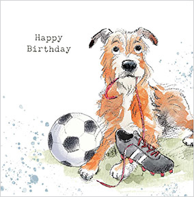 Dog and Football Cute Birthday Card