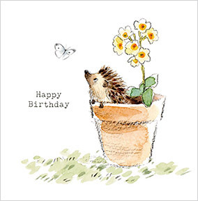 Hedgehog in Flower Pot Birthday Card