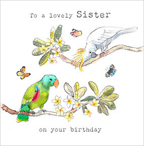 Lovely Sister Birds Birthday Card