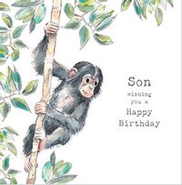 Son Cute Chimp Birthday Card