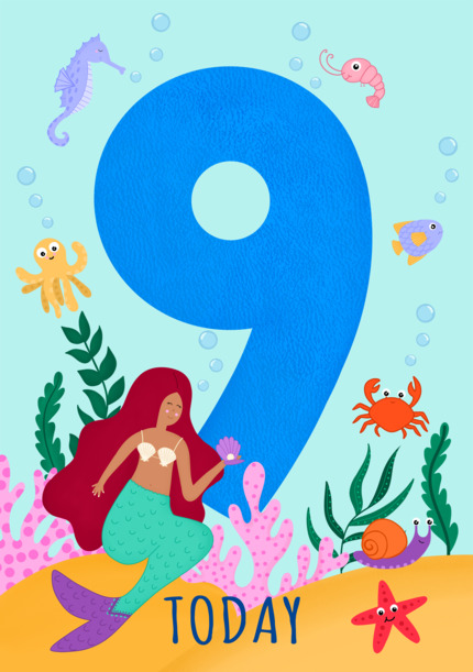 Age 9 Mermaid Children's Card