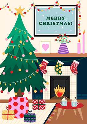 Christmas Fireplace Scene Card