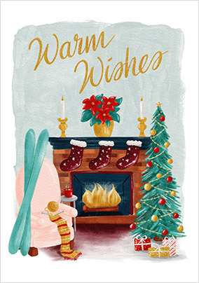 Warm Wishes Log Fire Christmas Card