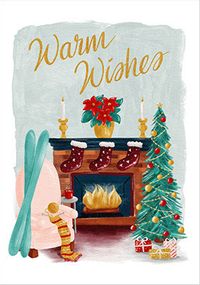 Warm Wishes Log Fire Christmas Card