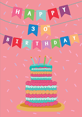 30th Cake and Birthday Banner Card