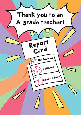 Grade A Teacher Thank You Card