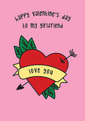 Love You Girlfriend Heart Valentine Card