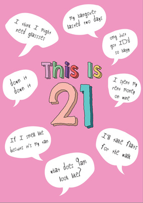 This Is 21 Pink Birthday card