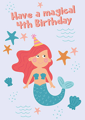 Magical Mermaid 4th Birthday Card