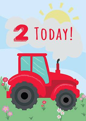 Red Tractor 2nd Birthday Card