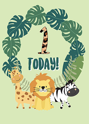 Zoo Animals 1st Birthday Card