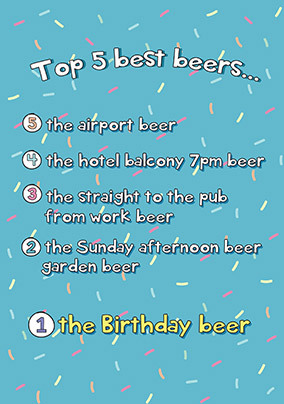 Top 5 Beers Birthday Card