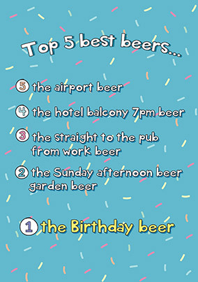 Top 5 Beers Birthday Card