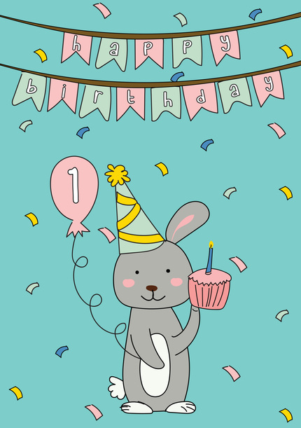 Bunny Age 1 Kids Birthday Card