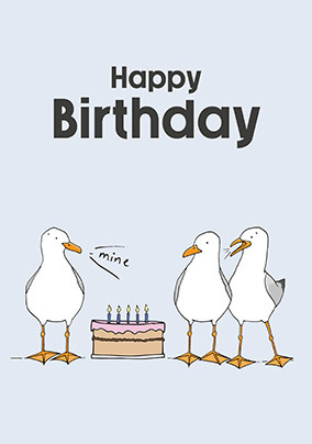 Birthday Seagulls and Cake Greeting Card