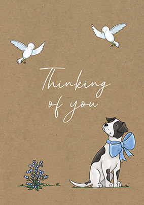 Dog with Bow Thinking of You Card