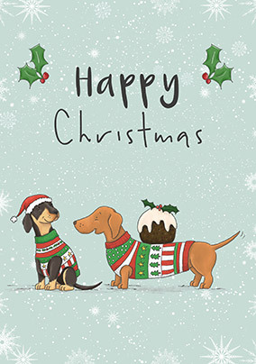 Dogs and Christmas Pudding Card