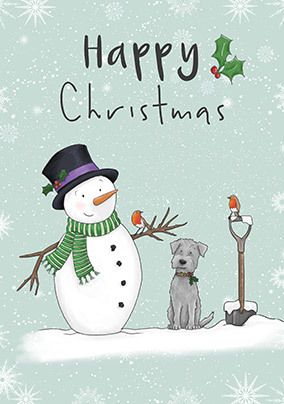 Snowman and Dog Cute Christmas Card