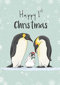 Happy 1st Christmas Penguins Card