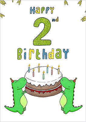 Double Dino 2nd Birthday Card