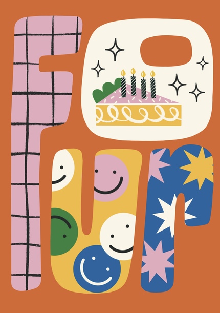 Funky Font 4th Birthday Card