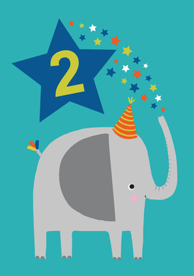 Elephant Blue Star 2nd Birthday Card