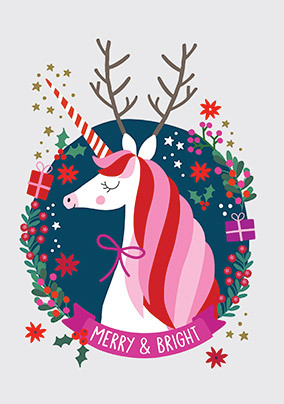 Unicorn Merry & Bright Christmas Card